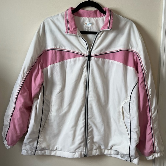 Vintage Y2K Pink White Colorblock Windbreaker Jacket Retro Sport Preppy zip up - Picture 1 of 6